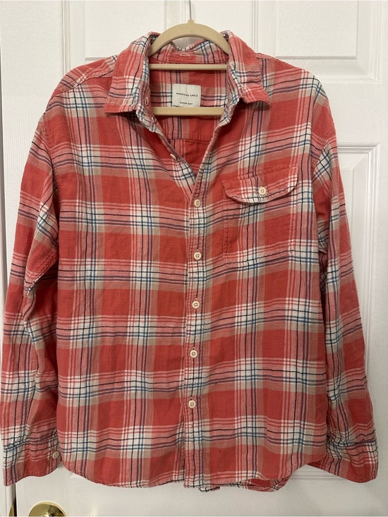 American Eagle Outfitters Other - American Eagle Super Soft Flannel Shirt Mens Medium Coral Orange Plaid Cotton